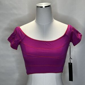 HOUSE OF HARLOW REVOLVE Off the Shoulder Crop Top size Small Pink Embroidered